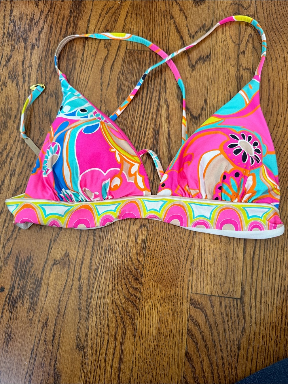 Trina Turk  Pink & Turquoise Patterned reversible Bikini Top only sz 6
